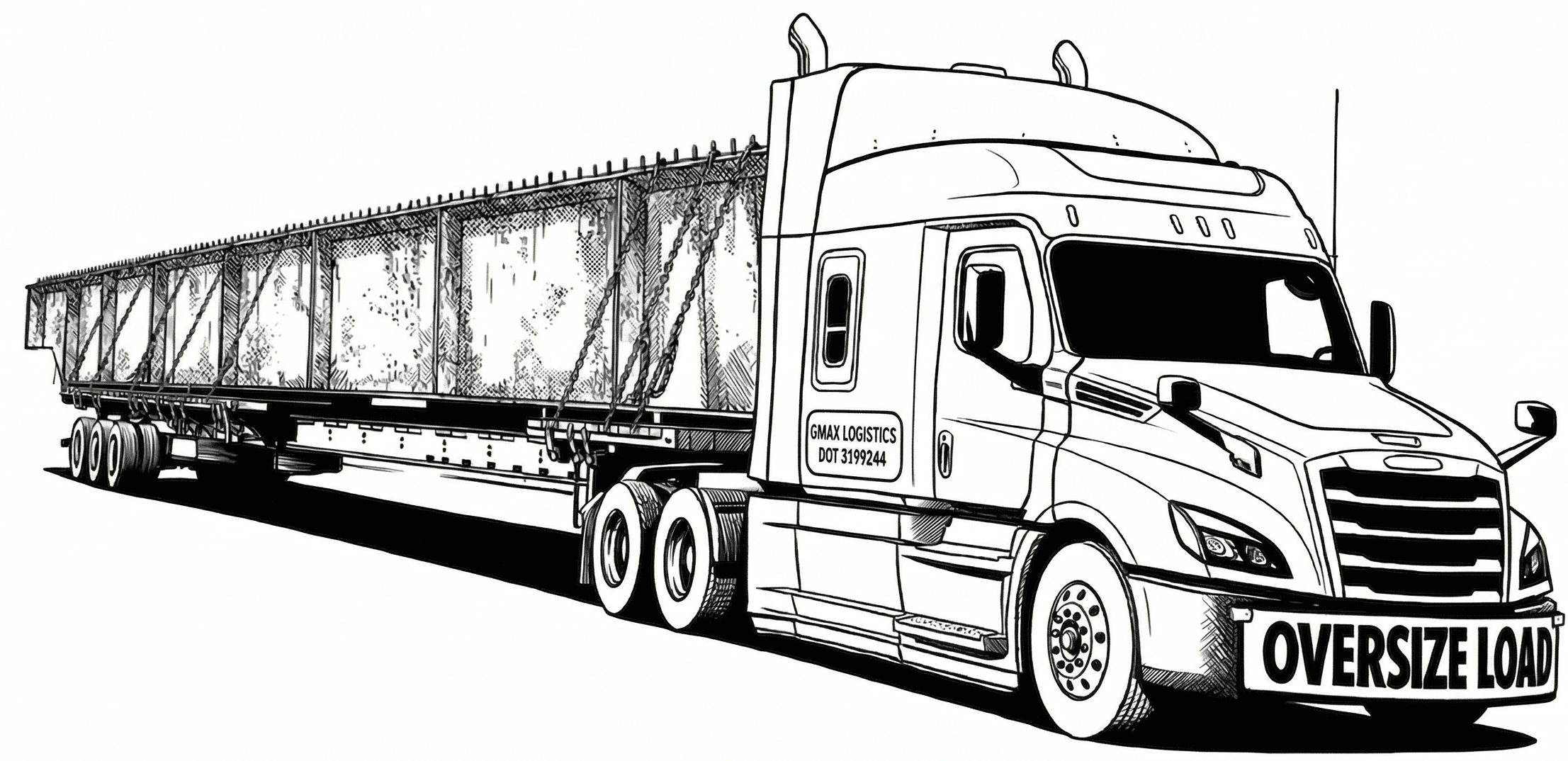 Oversize load semi-truck with extendable trailer